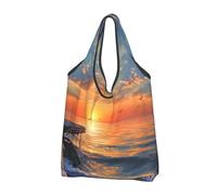JKLQWC Sunset scenery Printed Foldable Shopping Bag 3 PCS, Reusable Grocery Tote Bags for Daily Shopping and Travel
