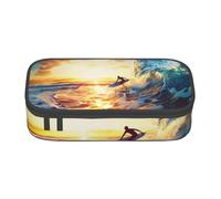 JKLQWC Sunset Sea Surfing Seascape Printed Pencil Case Cute Pen Pencil Box Bag Large Capacity Compartment Zipper Pencil Pouch Organizer for Office School Travel