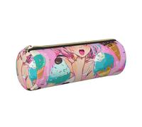 JKLQWC Sweet Ice Cream Printed Cylinder Pencil Case with Gold Zipper - Lightweight Leather Organizer for School, Office, Travel, Makeup