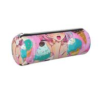 JKLQWC Sweet Ice Cream Printed Cylinder Pencil Case with Silver Zipper - Lightweight Leather Organizer for School, Office, Travel, Makeup