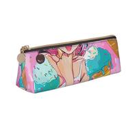 JKLQWC Sweet Ice Cream Printed Triangle Pencil Case with Zipper - Lightweight Leather Organizer for School, Office, Travel, Makeup