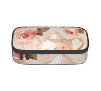 JKLQWC Tea Cups with Roses Romantic Shabby Printed Pencil Case Cute Pen Pencil Box Bag Large Capacity Compartment Zipper Pencil Pouch Organizer for Office School Travel