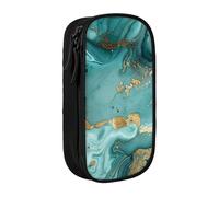 JKLQWC Teal and Gold Marble Printed Pencil Case Cute Pen Pouch Large Pen Bag Portable Storage Organizer Box for Office School Teen Girl Boy Adult,Black