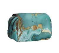 JKLQWC Teal and Gold Marble Prints Pencil Case for Kids Men Women, Two Layers Large Capacity Pencil Pouch Makeup Bag Organizer for Office School Travel