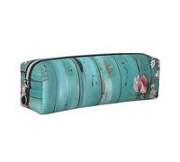 JKLQWC Teal Barn Door Floral Printed Leather Pencil Case with Silver Zipper - Simple and Lightweight Organizer for School, Office, Travel, Makeup
