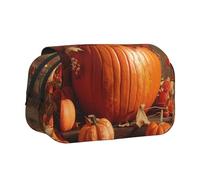 JKLQWC Thanksgiving Pumpkin Prints Pencil Case for Kids Men Women, Two Layers Large Capacity Pencil Pouch Makeup Bag Organizer for Office School Travel