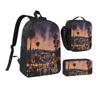JKLQWC The Old Hollywood Print Backpack Set 3-Piece, 17-Inch School Bag with Insulated Lunch Bag & Pencil Case for Students Teens Girls Boys
