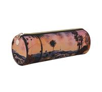 JKLQWC The Old Hollywood Printed Cylinder Pencil Case with Gold Zipper - Lightweight Leather Organizer for School, Office, Travel, Makeup