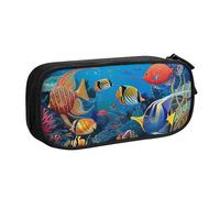 JKLQWC The Underwater World Tropical Fish Printed Pencil Case Cute Pen Pencil Box Bag Zipper Storage Organizer Box Holder for Office School Teen Girl Boy Adult,Black