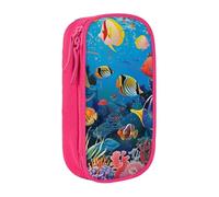 JKLQWC The Underwater World Tropical Fish Printed Pencil Case Cute Pen Pouch Large Pen Bag Portable Storage Organizer Box for Office School Teen Girl Boy Adult,Pink