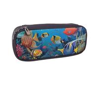 JKLQWC The Underwater World Tropical Fish Printed PU Leather Pencil Case Cute Pen Pencil Box Bag Zipper Office School Pencil Pouch Organizer for Students Teen Girls Boys Adult