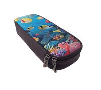 JKLQWC The Underwater World Tropical Fish Printed PU Leather Pencil Case Cute Pen Pencil Box Bag Zipper Office School Pencil Pouch Organizer for Students Teen Girls Boys Adult