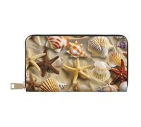 JKLQWC Theme Seashell Sandy Beach Printed Long Wallet for Women Men Funny PU Leather Wallet with Coin Purse and Card Holder