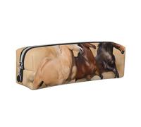 JKLQWC Three Running Horses Printed Leather Pencil Case with Silver Zipper - Simple and Lightweight Organizer for School, Office, Travel, Makeup