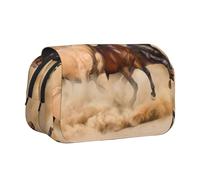 JKLQWC Three Running Horses Prints Pencil Case for Kids Men Women, Two Layers Large Capacity Pencil Pouch Makeup Bag Organizer for Office School Travel