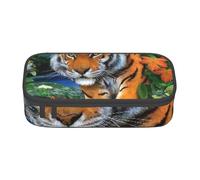 JKLQWC Tiger Butterfly Bird Printed Pencil Case Cute Pen Pencil Box Bag Large Capacity Compartment Zipper Pencil Pouch Organizer for Office School Travel