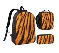 JKLQWC Tiger Striped Pattern Print School Backpack Set of 3, 17-Inch School Bag with Insulated Lunch Bag & Pencil Case for Students Teens Girls Boys
