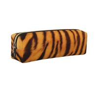 JKLQWC Tiger Striped Pattern Printed Leather Pencil Case with Gold Zipper - Simple and Lightweight Organizer for School, Office, Travel, Makeup