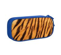 JKLQWC Tiger Striped Pattern Printed Pencil Case Cute Pen Pencil Box Bag Zipper Storage Organizer Box Holder for Office School Teen Girl Boy Adult,Blue