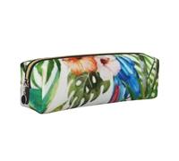 JKLQWC Toucans Parrot Palm Tree Leaves Printed Leather Pencil Case with Gold Zipper - Simple and Lightweight Organizer for School, Office, Travel, Makeup