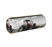 JKLQWC Tractor Agriculture Tranquil Printed Cylinder Pencil Case with Gold Zipper - Lightweight Leather Organizer for School, Office, Travel, Makeup