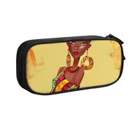 JKLQWC Traditional African Girl Painting Printed Pencil Case Cute Pen Pencil Box Bag Zipper Storage Organizer Box Holder for Office School Teen Girl Boy Adult,Black