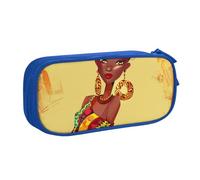 JKLQWC Traditional African Girl Painting Printed Pencil Case Cute Pen Pencil Box Bag Zipper Storage Organizer Box Holder for Office School Teen Girl Boy Adult,Blue