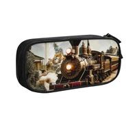 JKLQWC Train and Railway Printed Pencil Case Cute Pen Pencil Box Bag Zipper Storage Organizer Box Holder for Office School Teen Girl Boy Adult,Black