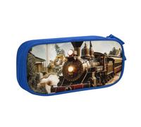JKLQWC Train and Railway Printed Pencil Case Cute Pen Pencil Box Bag Zipper Storage Organizer Box Holder for Office School Teen Girl Boy Adult,Blue