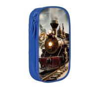 JKLQWC Train and Railway Printed Pencil Case Cute Pen Pouch Large Pen Bag Portable Storage Organizer Box for Office School Teen Girl Boy Adult,Blue