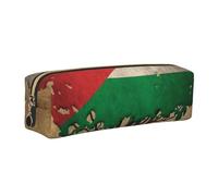 JKLQWC Tree of Life Palestinian Flag Printed Leather Pencil Case with Gold Zipper - Simple and Lightweight Organizer for School, Office, Travel, Makeup