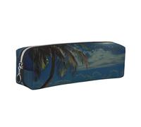 JKLQWC Tropical Beach Palm Tree Printed Leather Pencil Case with Silver Zipper - Simple and Lightweight Organizer for School, Office, Travel, Makeup