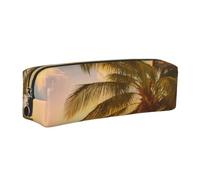 JKLQWC Tropical Beach Palm Tree Sunset Printed Leather Pencil Case with Gold Zipper - Simple and Lightweight Organizer for School, Office, Travel, Makeup