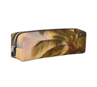 JKLQWC Tropical Beach Palm Tree Sunset Printed Leather Pencil Case with Silver Zipper - Simple and Lightweight Organizer for School, Office, Travel, Makeup