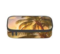 JKLQWC Tropical Beach Palm Tree Sunset Printed Pencil Case Cute Pen Pencil Box Bag Large Capacity Compartment Zipper Pencil Pouch Organizer for Office School Travel