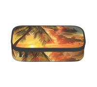 JKLQWC Tropical Beach Palm Tree Sunset Printed Pencil Case Cute Pen Pencil Box Bag Large Capacity Compartment Zipper Pencil Pouch Organizer for Office School Travel