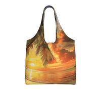 JKLQWC Tropical Beach Palm Tree Sunset Printed Tote Bag for Women Canvas Shopping Bag Reusable Grocery Cloth Bag Shoulder Bag for Work Travel Shopping College School