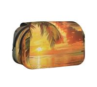JKLQWC Tropical Beach Palm Tree Sunset Prints Pencil Case for Kids Men Women, Two Layers Large Capacity Pencil Pouch Makeup Bag Organizer for Office School Travel