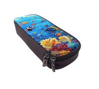 JKLQWC Tropical Fish Coral Undersea World Printed PU Leather Pencil Case Cute Pen Pencil Box Bag Zipper Office School Pencil Pouch Organizer for Students Teen Girls Boys Adult