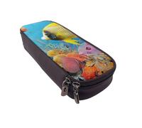 JKLQWC Tropical Fish Printed PU Leather Pencil Case Cute Pen Pencil Box Bag Zipper Office School Pencil Pouch Organizer for Students Teen Girls Boys Adult