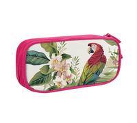 JKLQWC Tropical Flower Leaf Parrot Printed Pencil Case Cute Pen Pencil Box Bag Zipper Storage Organizer Box Holder for Office School Teen Girl Boy Adult,Pink