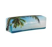 JKLQWC Tropical Palm Tree Hawaii Beach Printed Leather Pencil Case with Gold Zipper - Simple and Lightweight Organizer for School, Office, Travel, Makeup