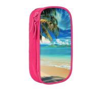 JKLQWC Tropical Palm Tree Hawaii Beach Printed Pencil Case Cute Pen Pouch Large Pen Bag Portable Storage Organizer Box for Office School Teen Girl Boy Adult,Pink