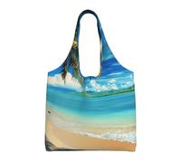 JKLQWC Tropical Palm Tree Hawaii Beach Printed Tote Bag for Women Canvas Shopping Bag Reusable Grocery Cloth Bag Shoulder Bag for Work Travel Shopping College School