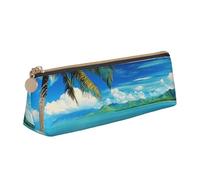 JKLQWC Tropical Palm Tree Hawaii Beach Printed Triangle Pencil Case with Zipper - Lightweight Leather Organizer for School, Office, Travel, Makeup