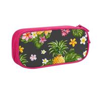 JKLQWC Tropical Pineapple Hawaiian Printed Pencil Case Cute Pen Pencil Box Bag Zipper Storage Organizer Box Holder for Office School Teen Girl Boy Adult,Pink