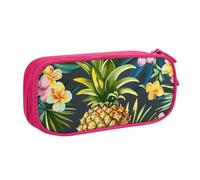 JKLQWC Tropical Pineapple Hawaiian Printed Pencil Case Cute Pen Pencil Box Bag Zipper Storage Organizer Box Holder for Office School Teen Girl Boy Adult,Pink