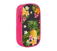 JKLQWC Tropical Pineapple Hawaiian Printed Pencil Case Cute Pen Pouch Large Pen Bag Portable Storage Organizer Box for Office School Teen Girl Boy Adult,Pink