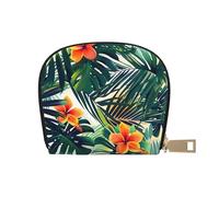 JKLQWC Tropical Summer Hawaiian Flower Palm Leaves Printed Card Wallet for Women Men Cute Zipper Card Cases Holder Mini Coin Purse with 12 Card Slots