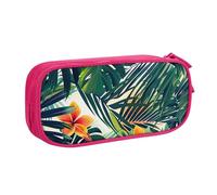 JKLQWC Tropical Summer Hawaiian Flower Palm Leaves Printed Pencil Case Cute Pen Pencil Box Bag Zipper Storage Organizer Box Holder for Office School Teen Girl Boy Adult,Pink